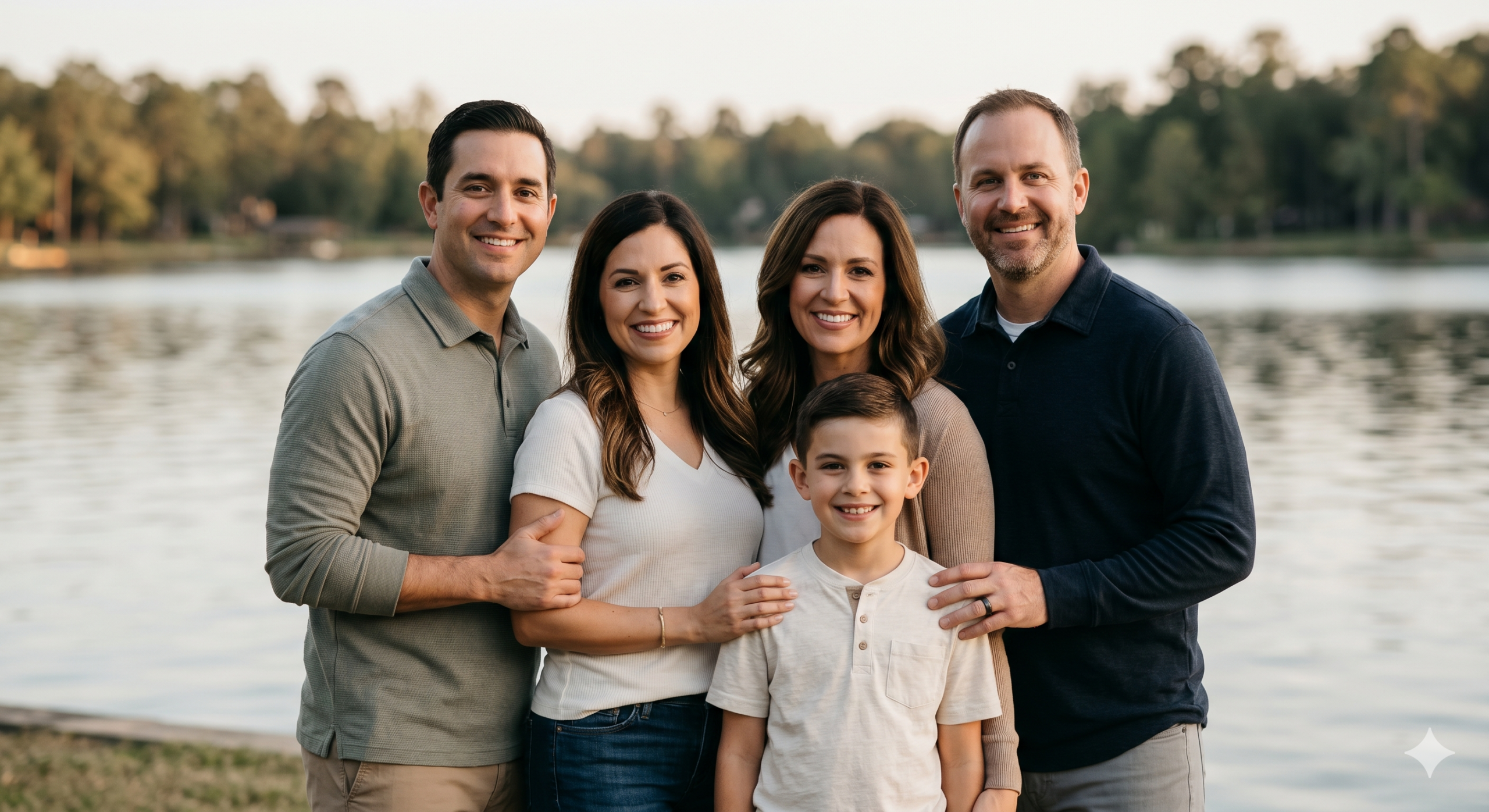 A picture of a family by a lake near Atascocita, Texas.
